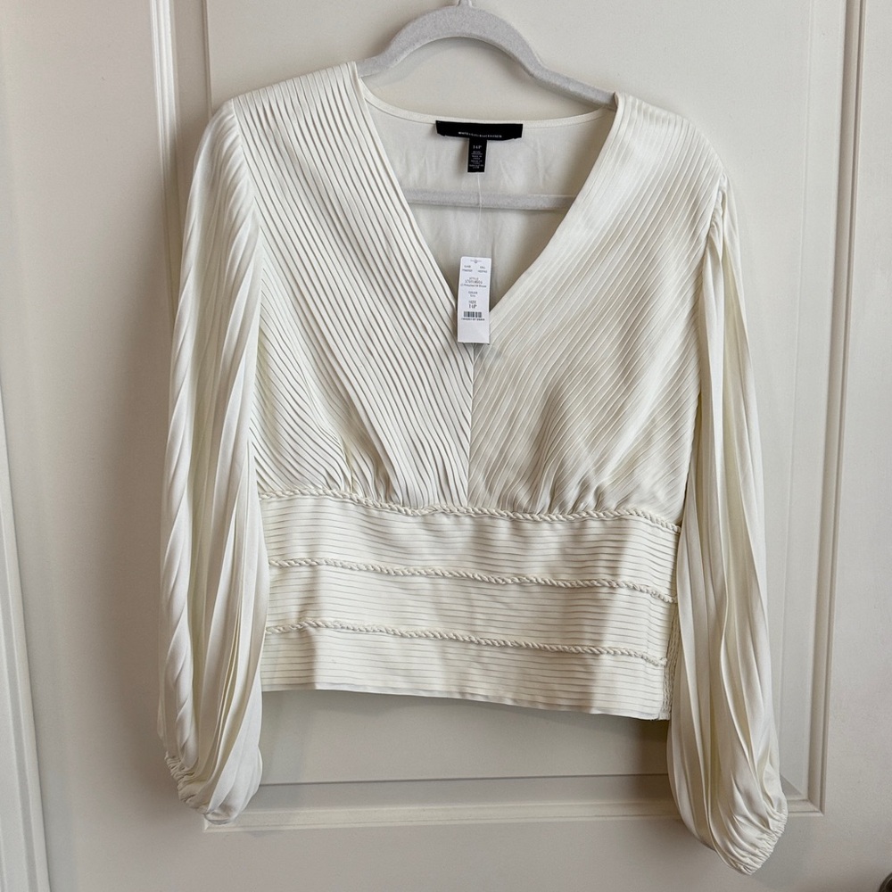 White House Black Market Ivory Pleated Blouse